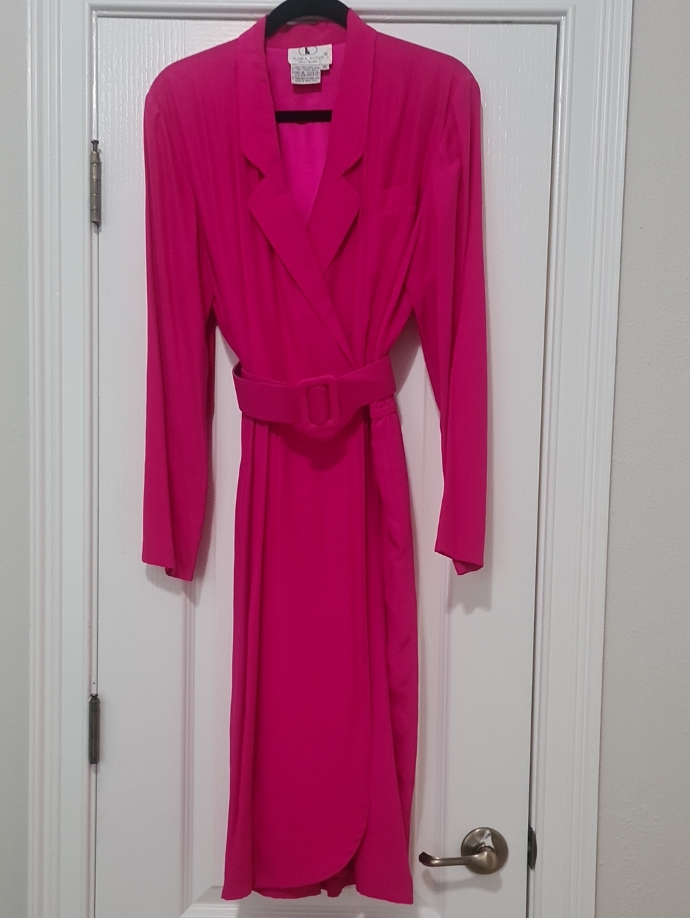 Flora Kung - Vintage Silk 80s Hot Pink Belted Wrap Dress
